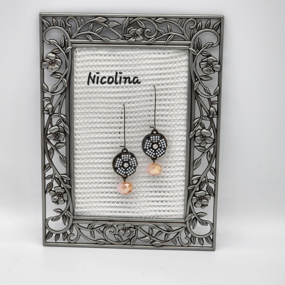 Plunder Nicolina Earrings Mini Pearls Pale Pink Crystal Charm
